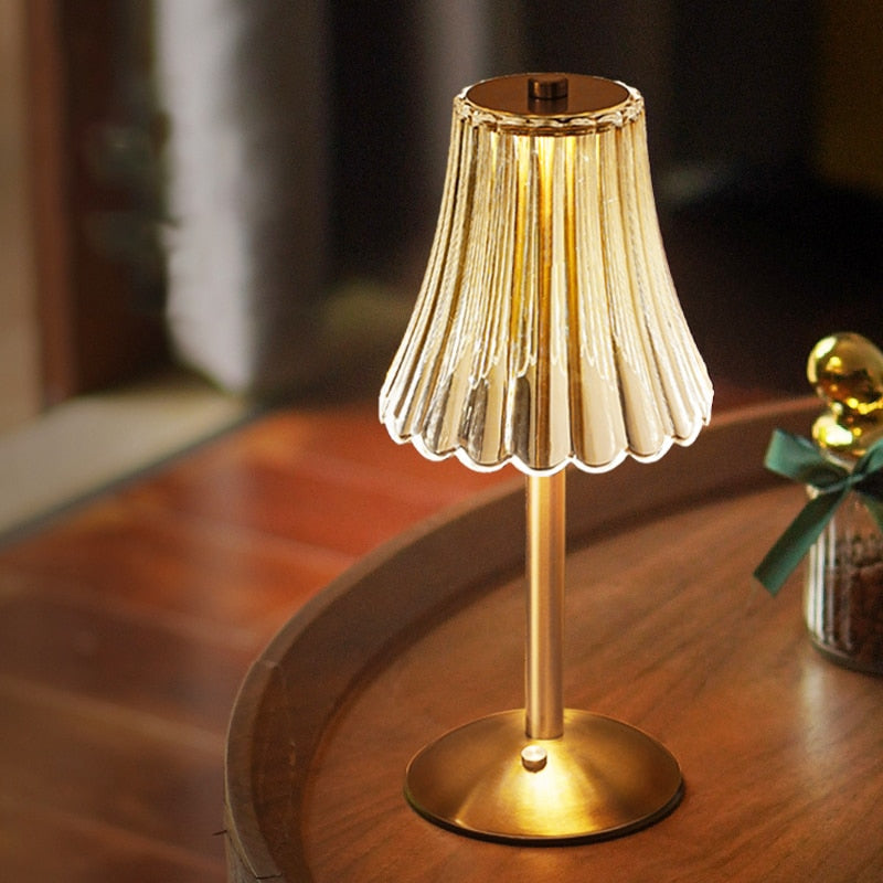 Crystal Table Lamp Aluminium | Touch Control, Cordless Rechargeable | Classic or Vintage Style, USB-C Charging