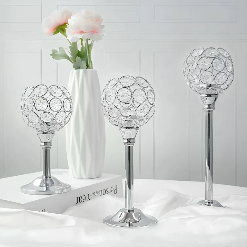 Crystal Sphere Candle Holder | Glass and Iron, Gold or Silver | Faceted Beads Reflect Candlelight, 3 Sizes or Set of 3 12