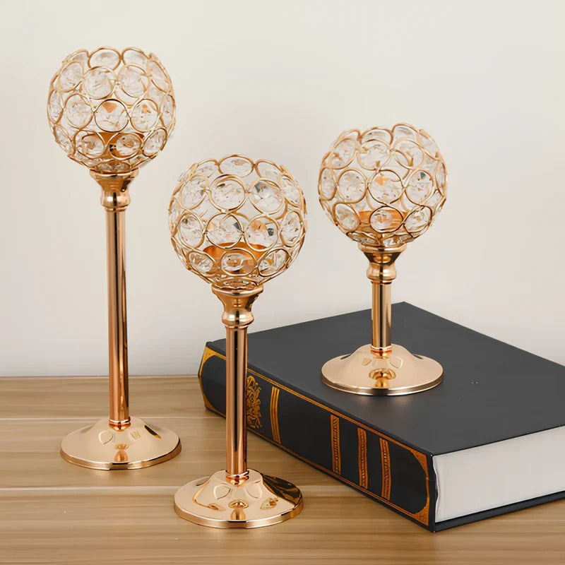 Crystal Sphere Candle Holder | Glass and Iron, Gold or Silver | Faceted Beads Reflect Candlelight, 3 Sizes or Set of 3 10