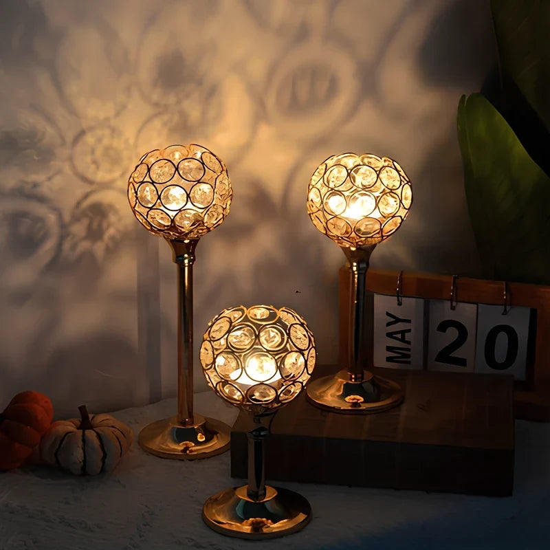 Crystal Sphere Candle Holder | Glass and Iron, Gold or Silver | Faceted Beads Reflect Candlelight, 3 Sizes or Set of 3 6