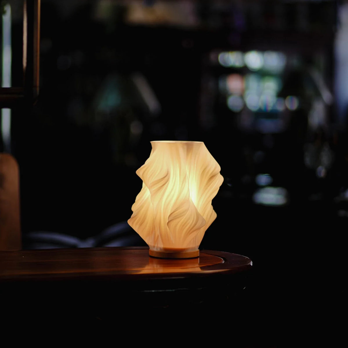 Sculpted Shade Table Lamp Wood Base | Wave, Swirl or Cloud Style, Medium or Large | Dimmable Warm & Natural White, USB Powered 3