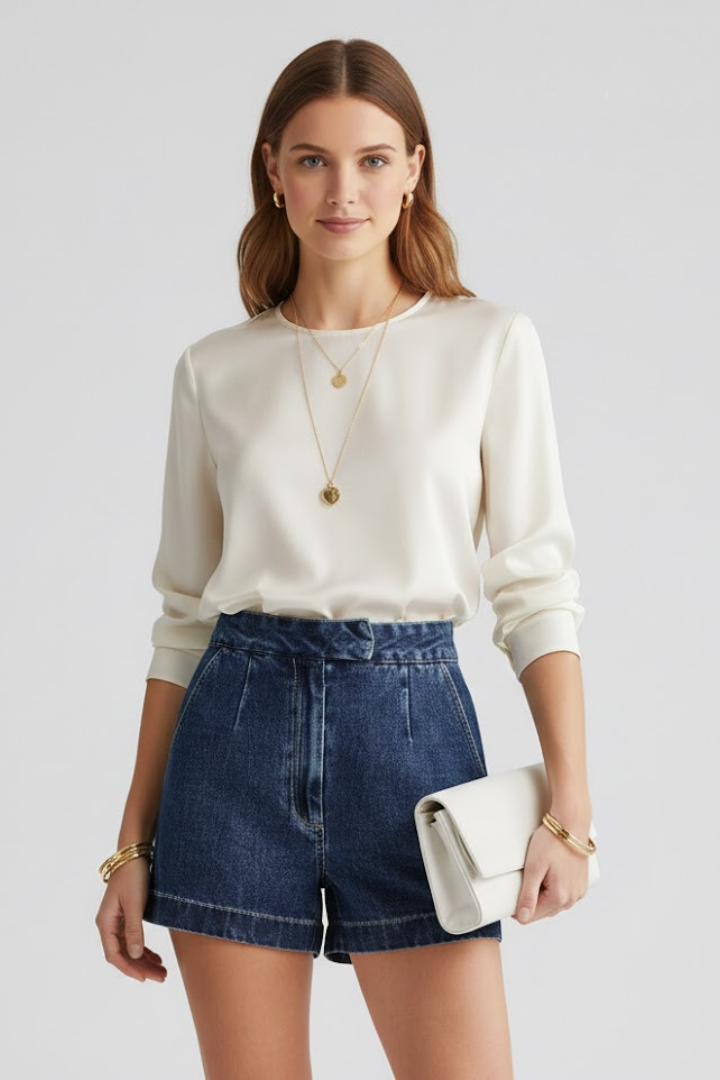 Danielle | Women's High Waisted Shorts – Clean Rolled Hem Design 0