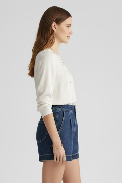 Danielle | Women's High Waisted Shorts – Clean Rolled Hem Design 2