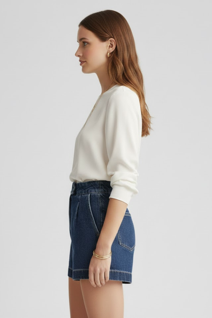 Danielle | Women's High Waisted Shorts – Clean Rolled Hem Design 3