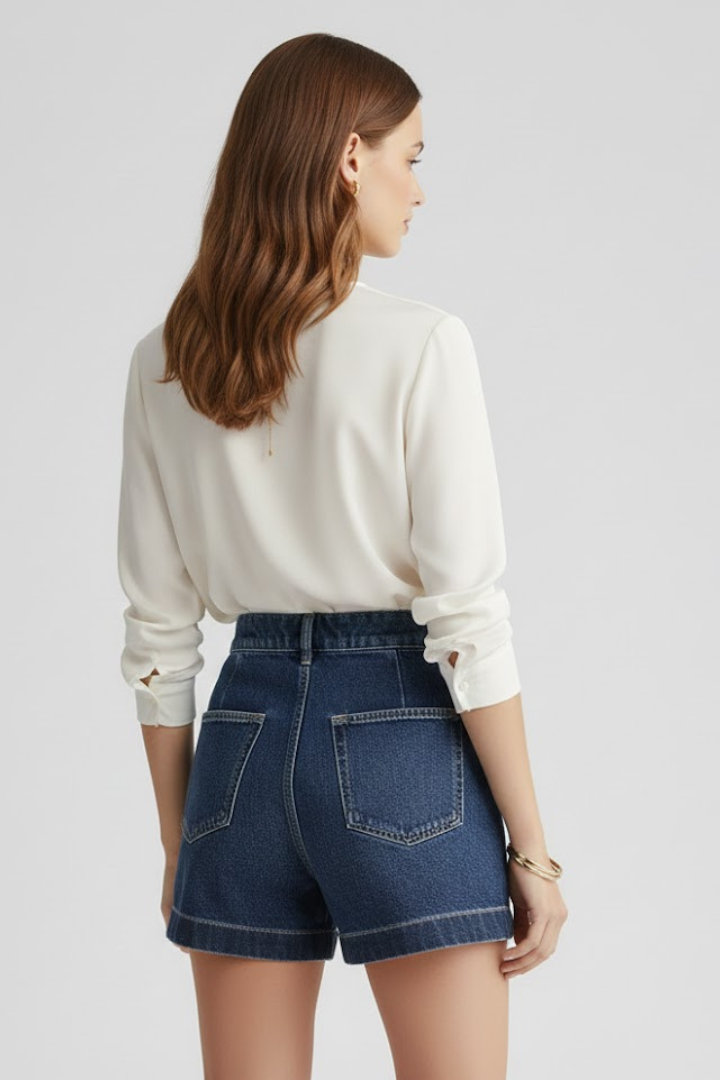 Danielle | Women's High Waisted Shorts – Clean Rolled Hem Design 4