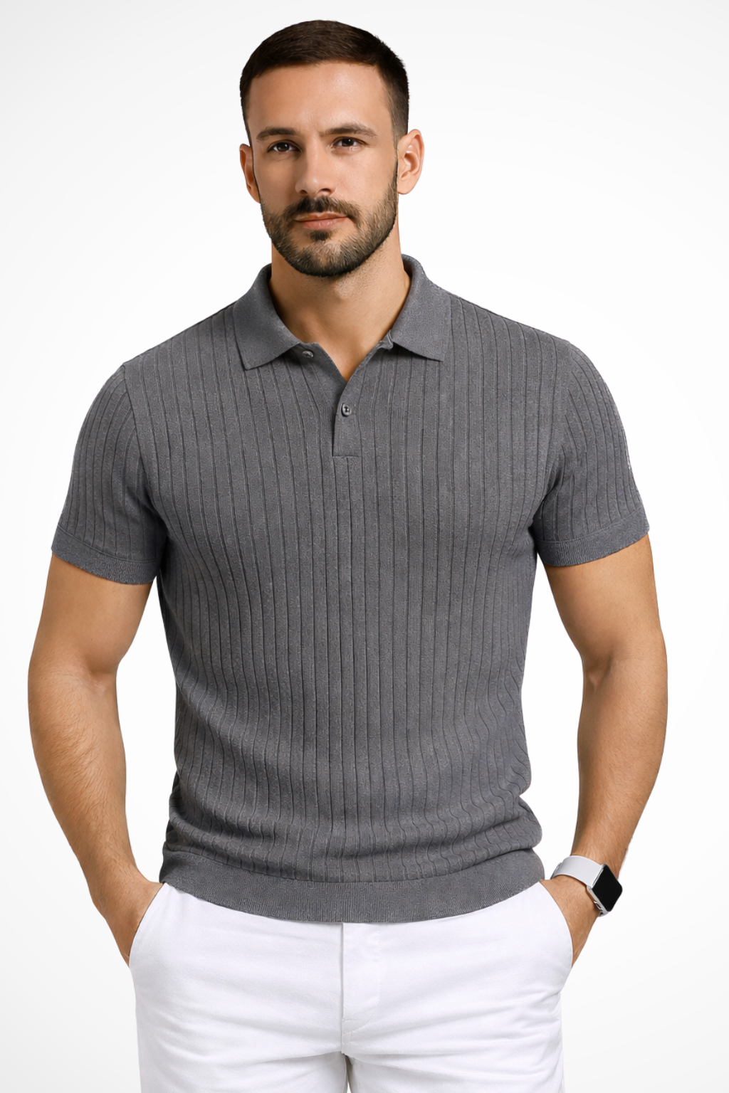 Darragh | Men's Polo Shirt – Ribbed Muscle Fit With Classic Collar 4
