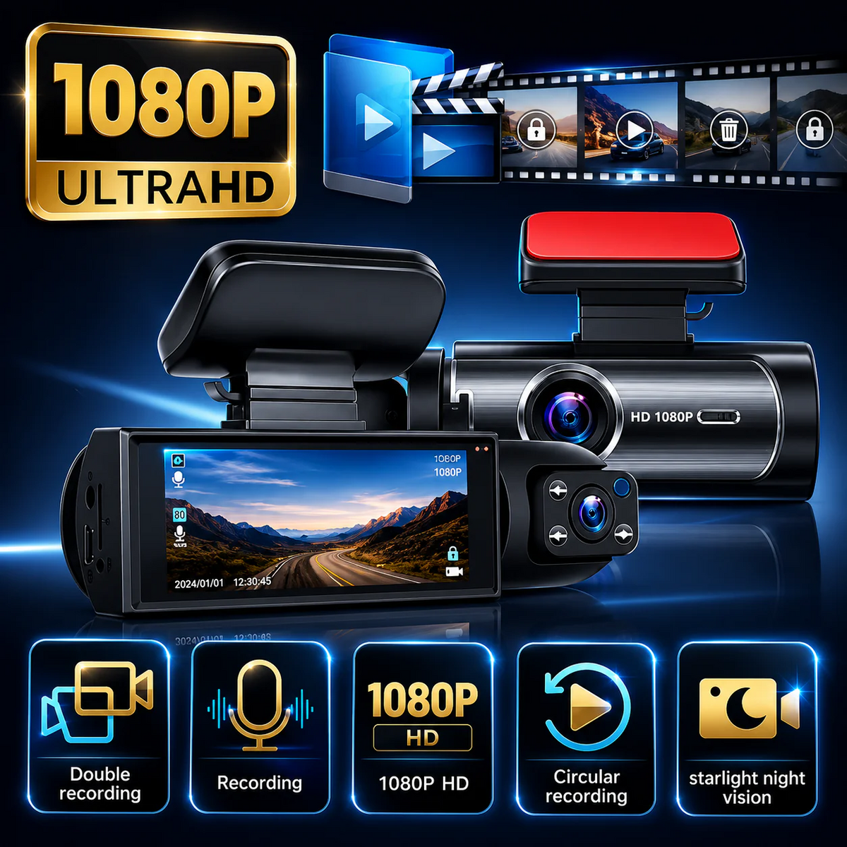 Dash Camera with 3 or 4 Lens Coverage | WiFi Streaming & Advanced Night Vision | 360° Surround Blind Spot Recording