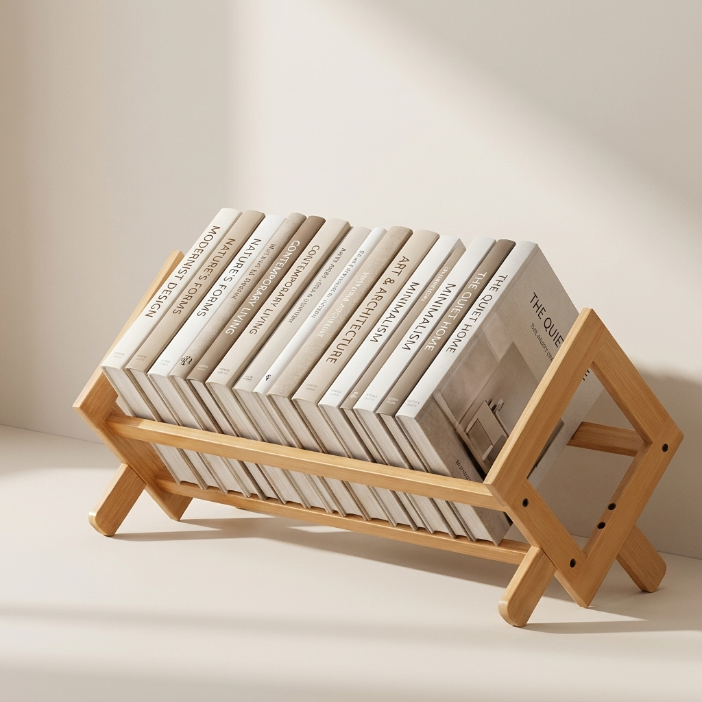 Desk Bookshelf Organizer | Open Slat Cradle On An X-Frame