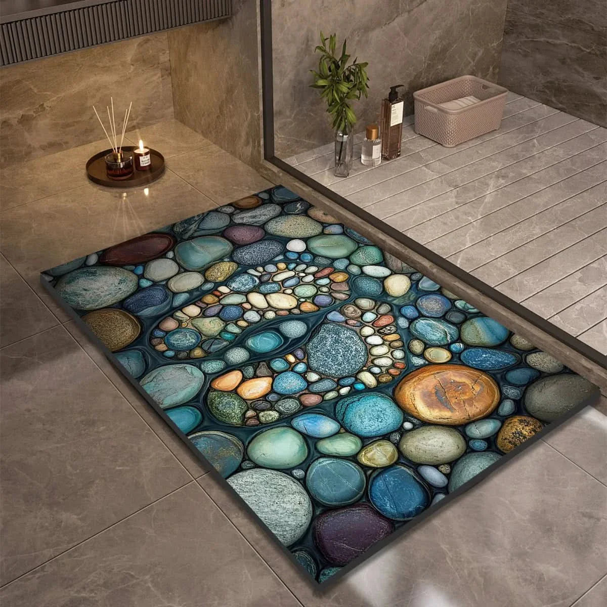 Diatomaceous Earth Bath Mat | Non-Slip Quick-Drying Pebble-Print Mat