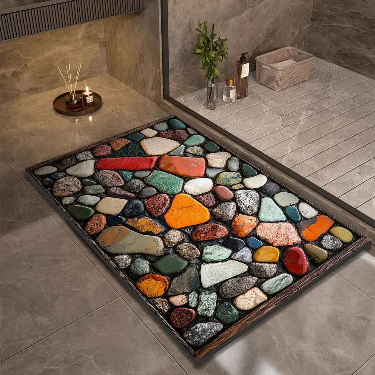 Diatomaceous Earth Bath Mat | Non-Slip Quick-Drying Pebble-Print Mat