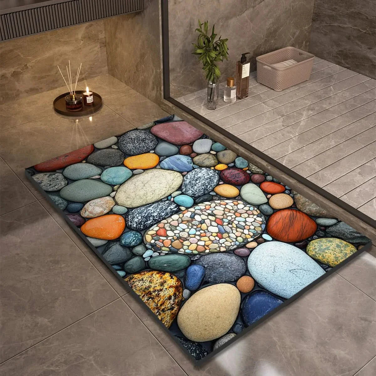 Diatomaceous Earth Bath Mat | Non-Slip Quick-Drying Pebble-Print Mat