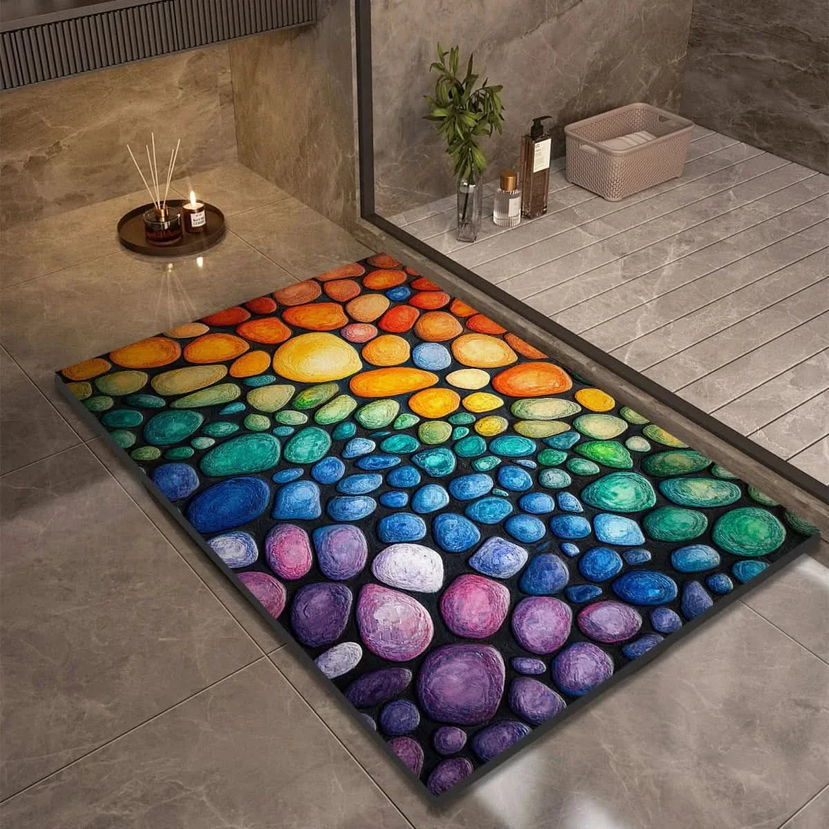 Diatomaceous Earth Bath Mat | Non-Slip Quick-Drying Pebble-Print Mat