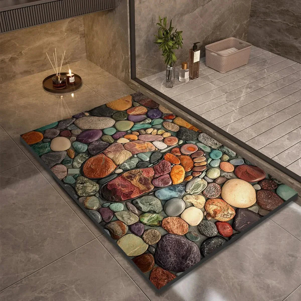 Diatomaceous Earth Bath Mat | Non-Slip Quick-Drying Pebble-Print Mat