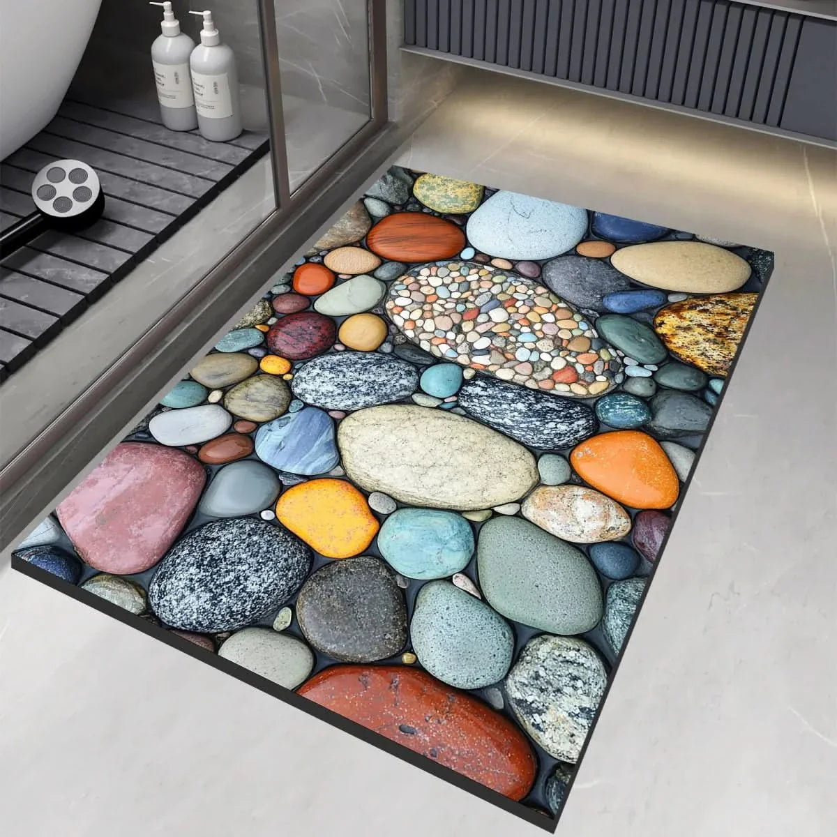 Diatomaceous Earth Bath Mat | Non-Slip Quick-Drying Pebble-Print Mat