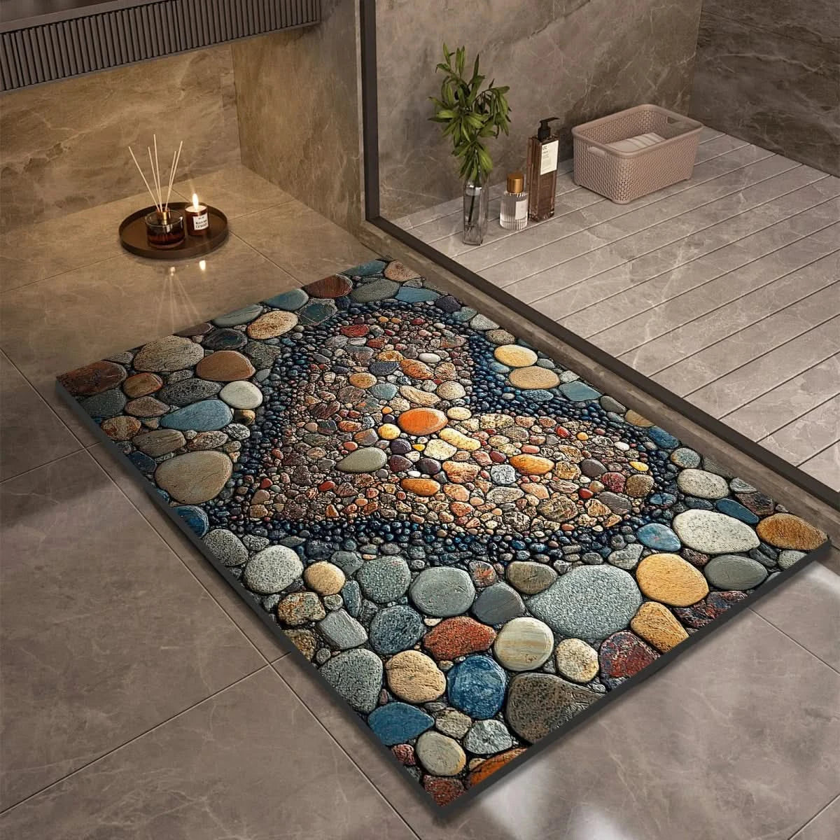 Diatomaceous Earth Bath Mat | Non-Slip Quick-Drying Pebble-Print Mat