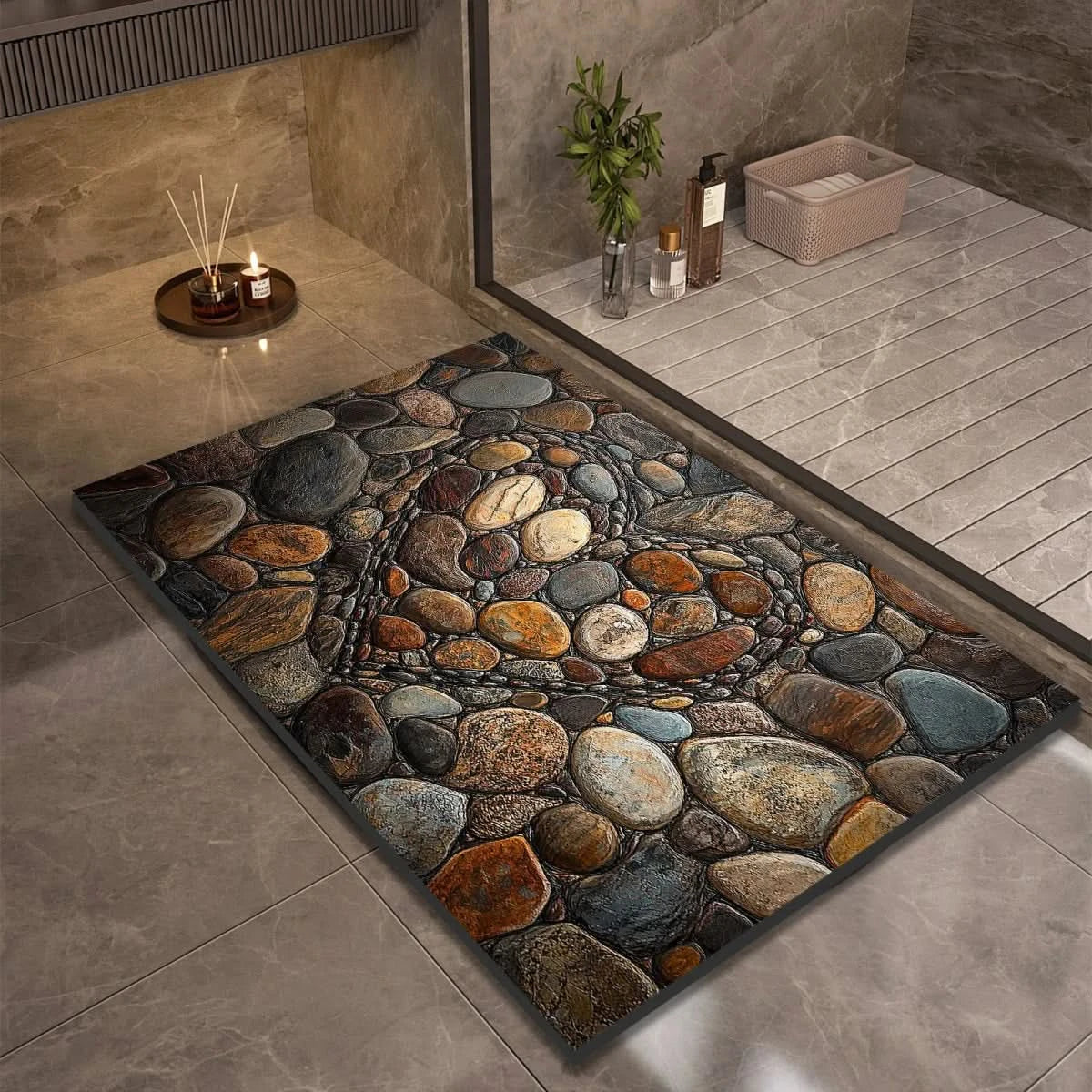 Diatomaceous Earth Bath Mat | Non-Slip Quick-Drying Pebble-Print Mat