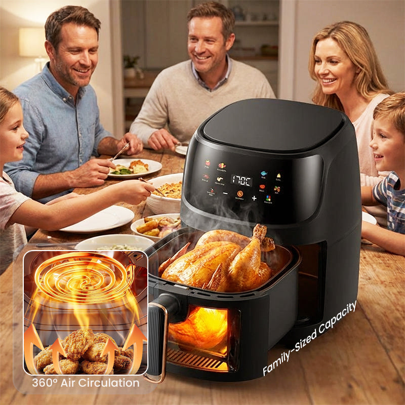 Digital Air Fryer with Viewing Window | 360° Rapid Hot Air Circulation | Crispy Family Meals with Less Oil, Digital Controls