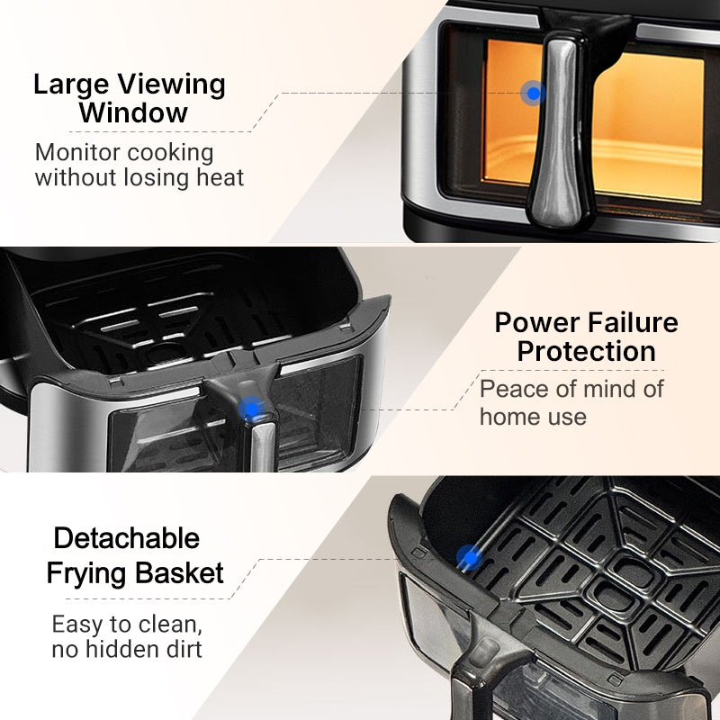 Digital Air Fryer with Viewing Window | 360° Rapid Hot Air Circulation | Crispy Family Meals with Less Oil, Digital Controls