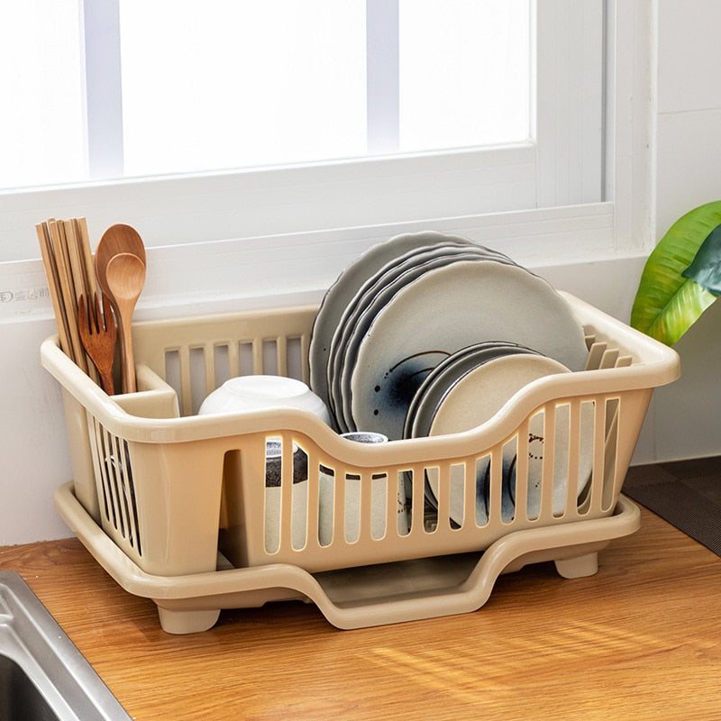 Dish Drying Rack | Slotted Basket, Angled Drain Board