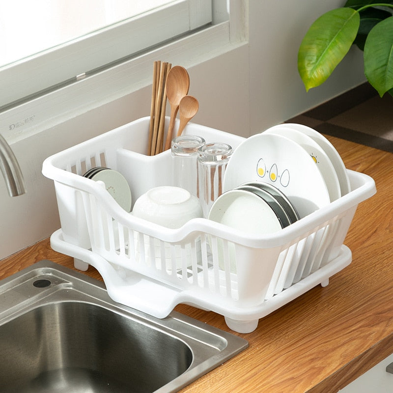 Dish Drying Rack | Slotted Basket, Angled Drain Board