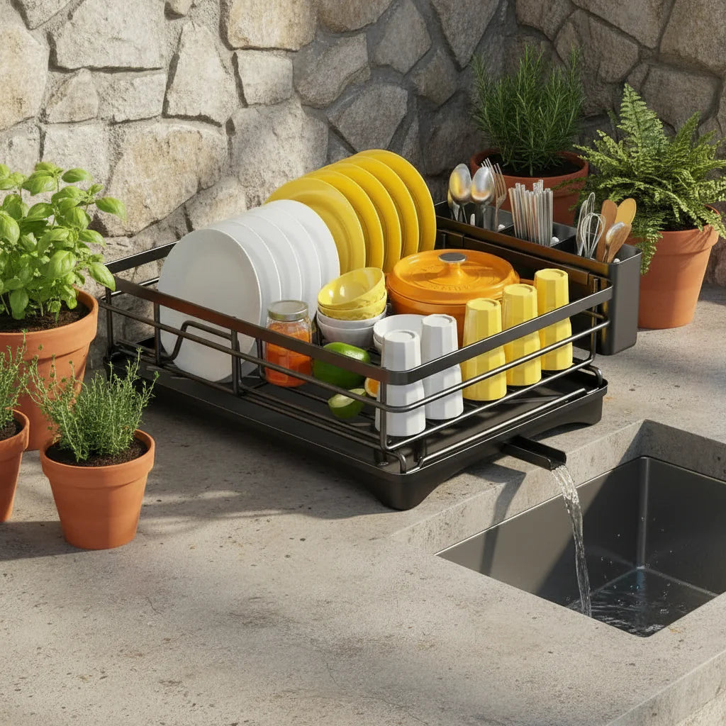 Dish Rack – Modern Design Made of Durable Plastic and Metal for Efficient Drying of Plates and Cutlery in the Kitchen 1