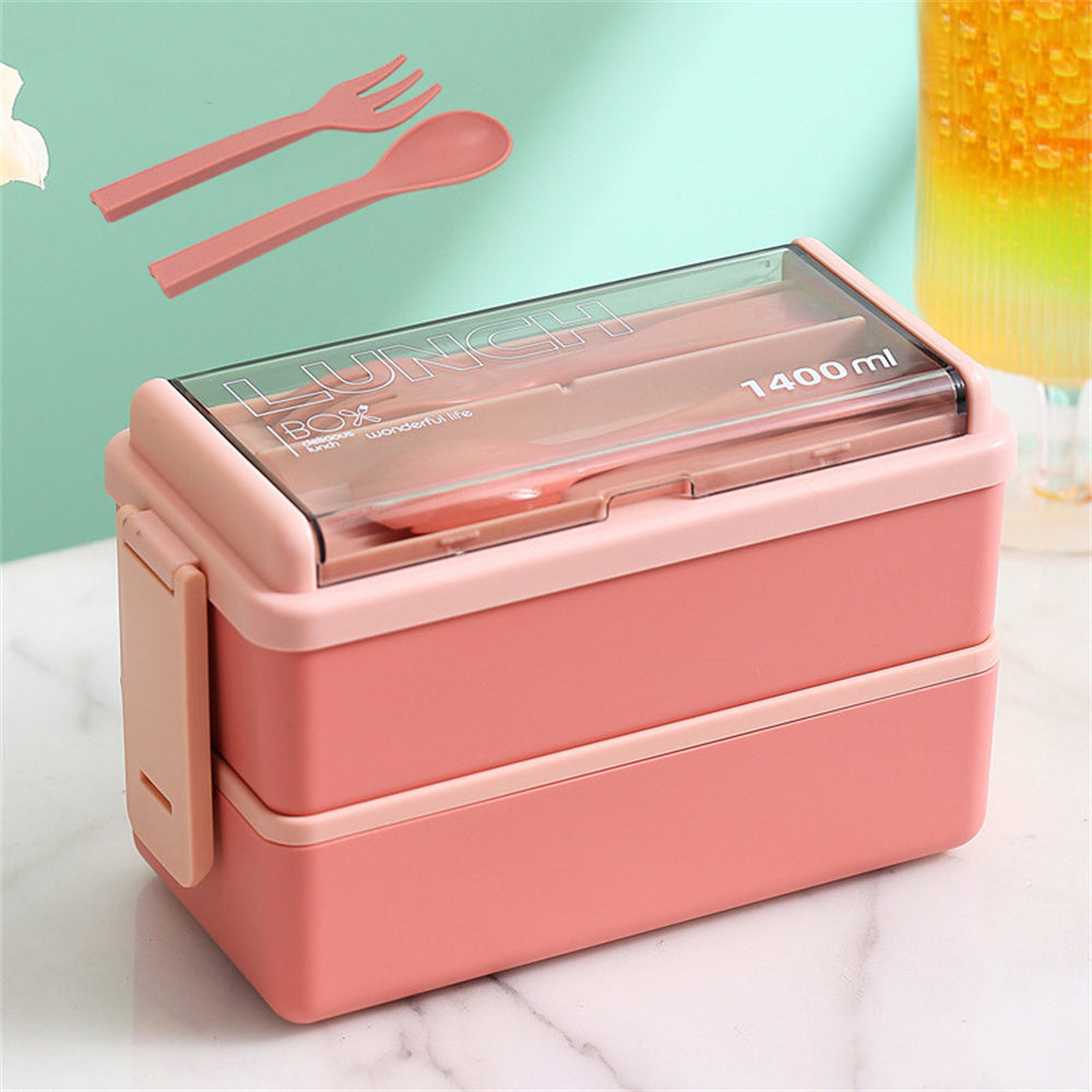 Double Layer Bento Box | 1400ml Portable Lunch Box with Fork & Spoon