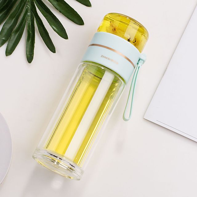 Double Layer Glass Water Bottle | Lift-Out Infuser Basket