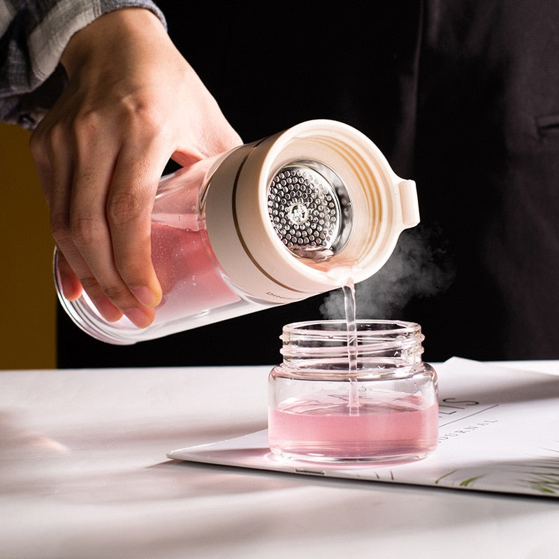 Double Layer Glass Water Bottle | Lift-Out Infuser Basket