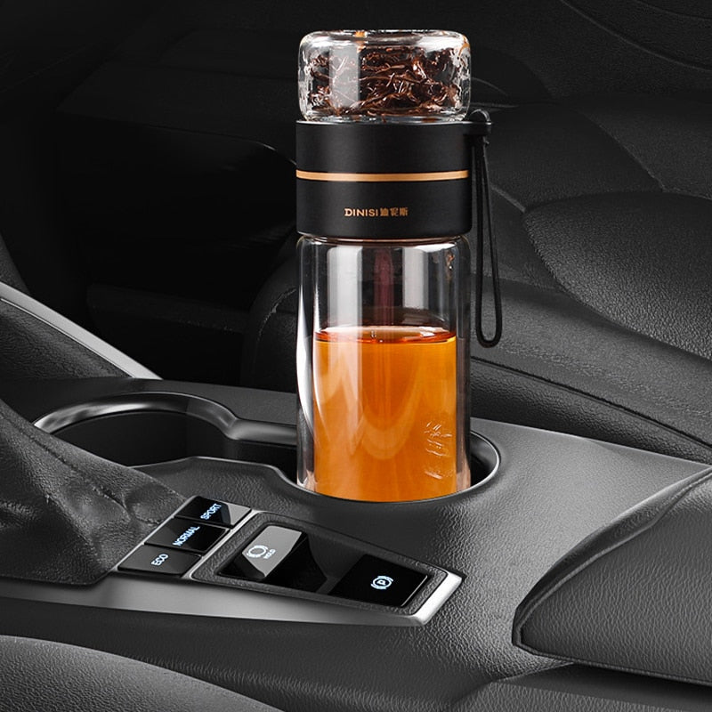 Double Layer Glass Water Bottle | Lift-Out Infuser Basket
