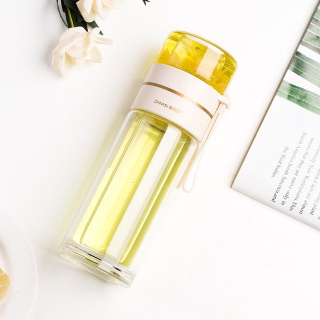 Double Layer Glass Water Bottle | Lift-Out Infuser Basket