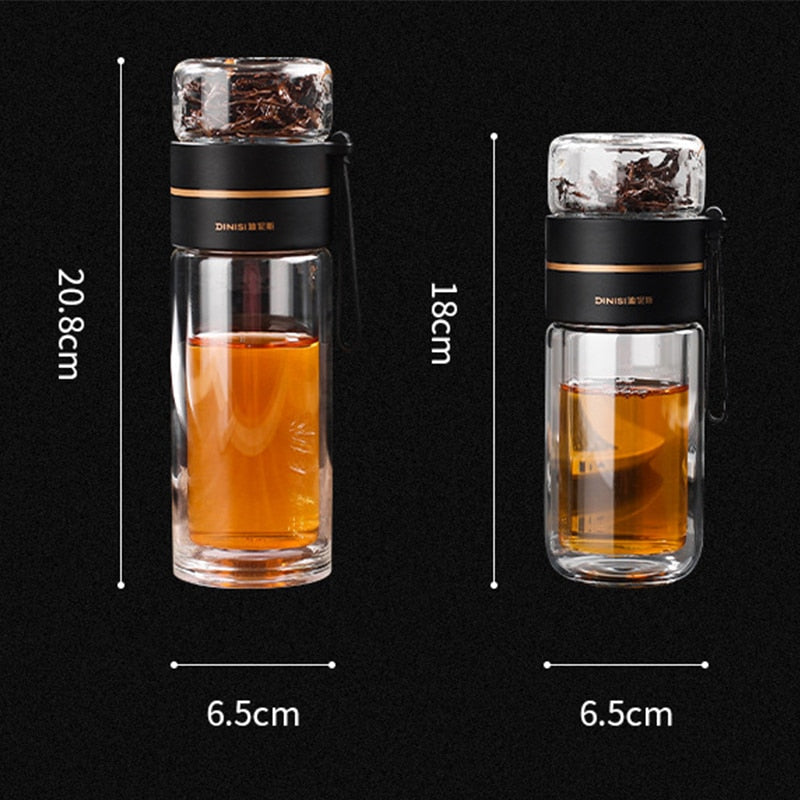 Double Layer Glass Water Bottle | Lift-Out Infuser Basket