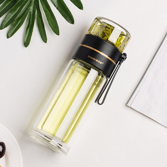 Double Layer Glass Water Bottle | Lift-Out Infuser Basket