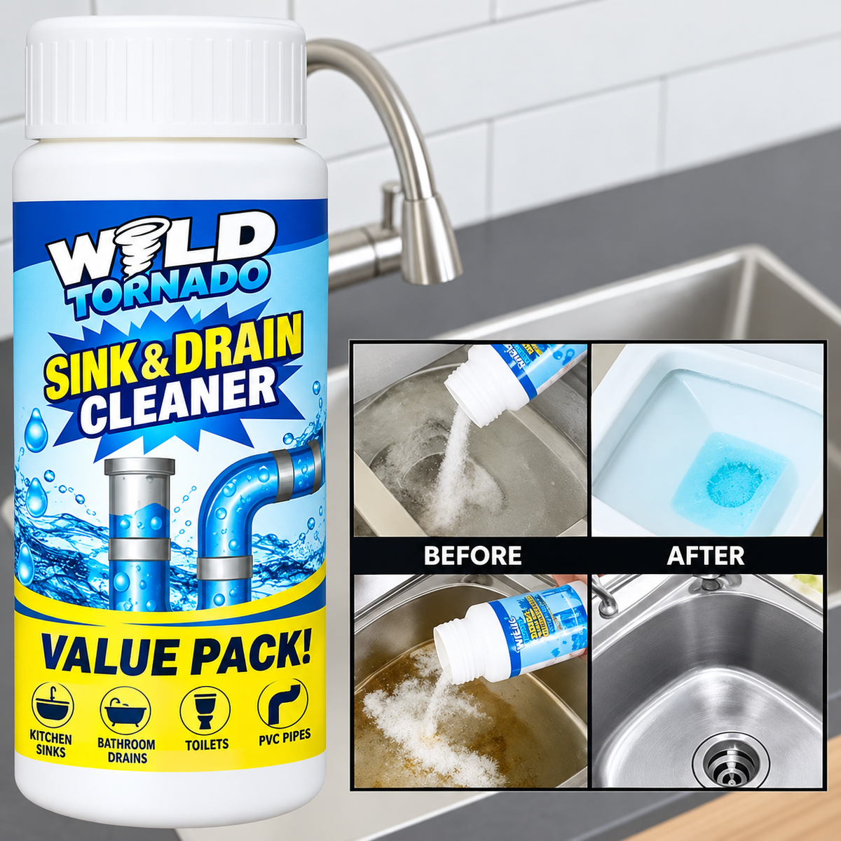 Drain Cleaner 110g | Fast-Acting Foaming Formula | Clears Clogs in Sinks, Showers & Toilets Without Scrubbing or Tools