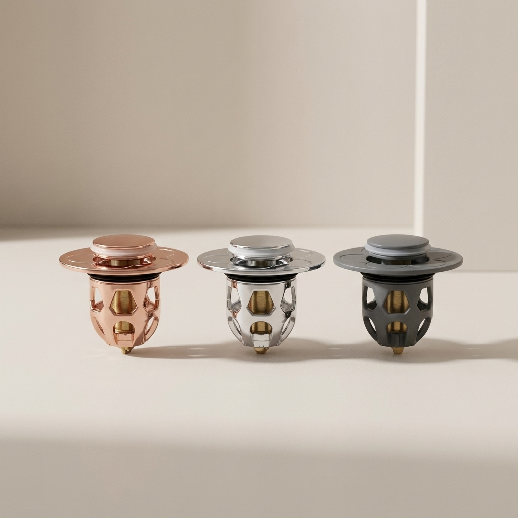 Drain Stopper | Push Open Cap, Slotted Hair Catch Basket