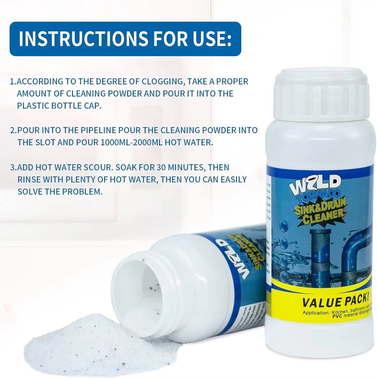 Drain Unblocker Powder Sachets | Dissolves Hair, Grease & Grime Fast | No Harsh Chemicals, Safe for All Household Pipes