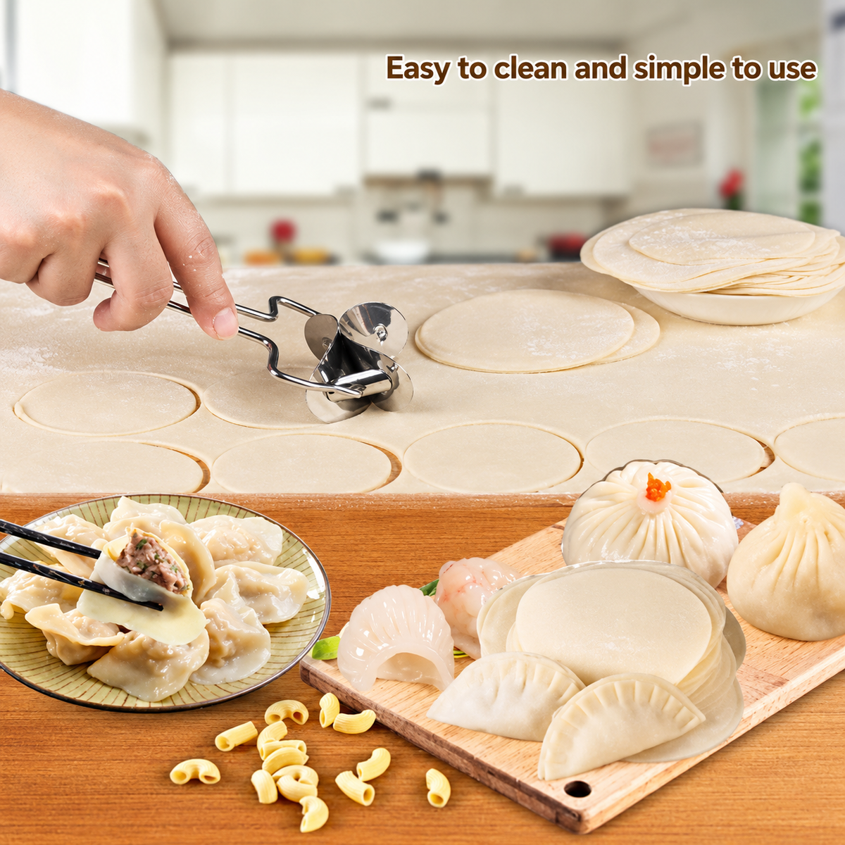 Dumpling Dough Cutter Stainless Steel & ABS | Uniform Cuts in Seconds | Works for Dumplings, Cookies & Pastries