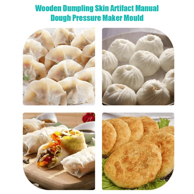 Dumpling & Pastry Press Solid Wood | Press-Action Wrapper Maker | Quick Uniform Wrappers for Ravioli and Pastry Dough