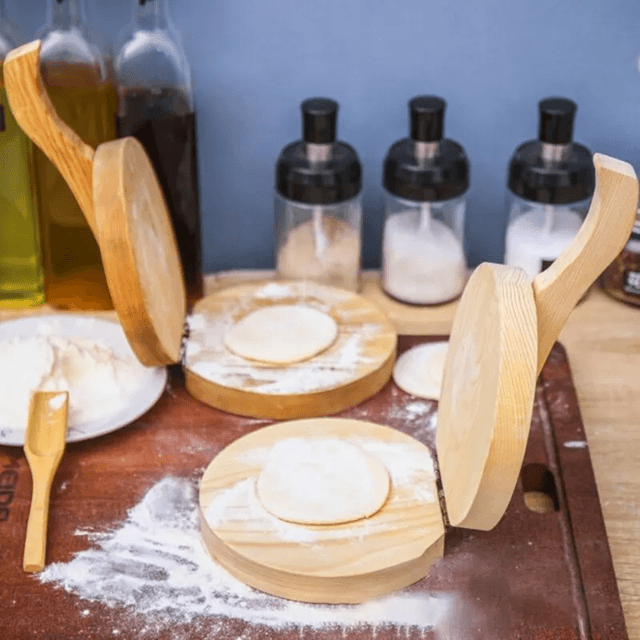 Dumpling & Pastry Press Solid Wood | Press-Action Wrapper Maker | Quick Uniform Wrappers for Ravioli and Pastry Dough