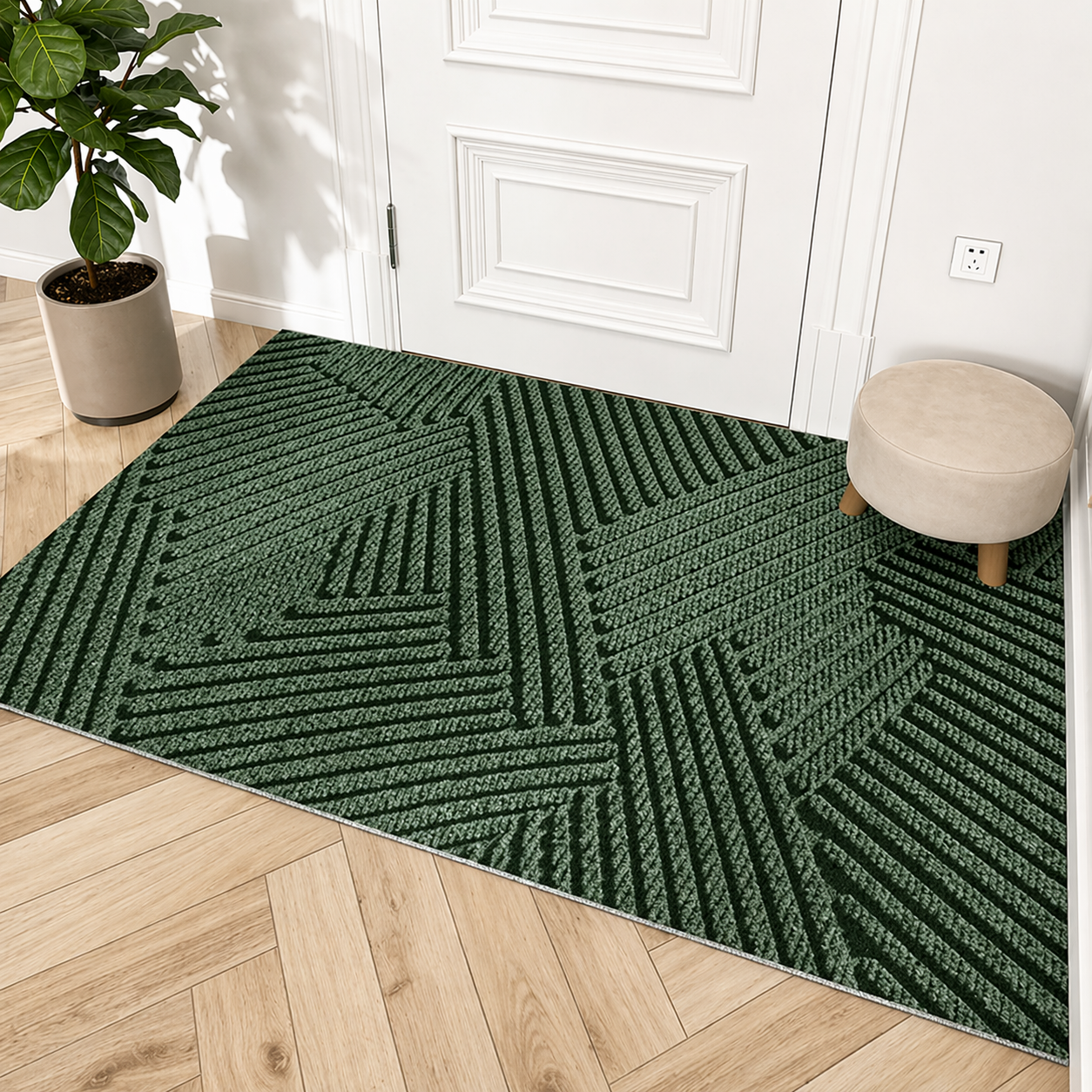 Durable Non-Slip Door Mat | Green Geometric Textured Entry Mat