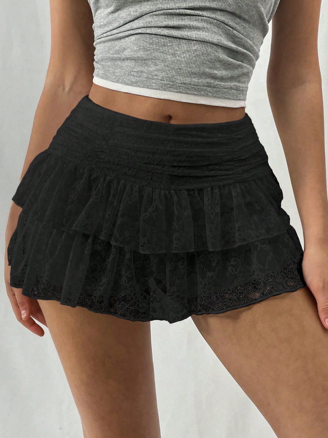 EgrlEra | Women's Skirt - White Lace A-Line Mini with Double Layer Design 0