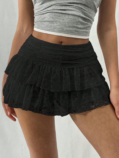 EgrlEra | Women's Skirt - White Lace A-Line Mini with Double Layer Design 0