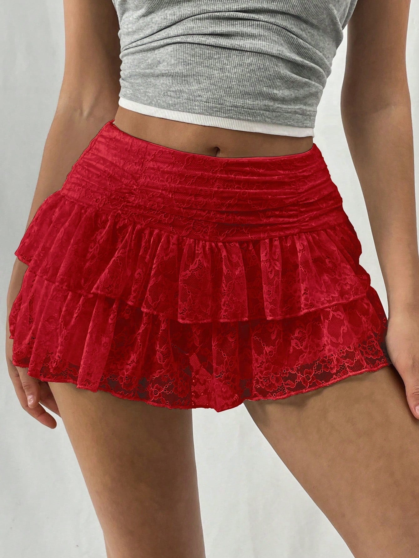 EgrlEra | Women's Skirt - White Lace A-Line Mini with Double Layer Design 12