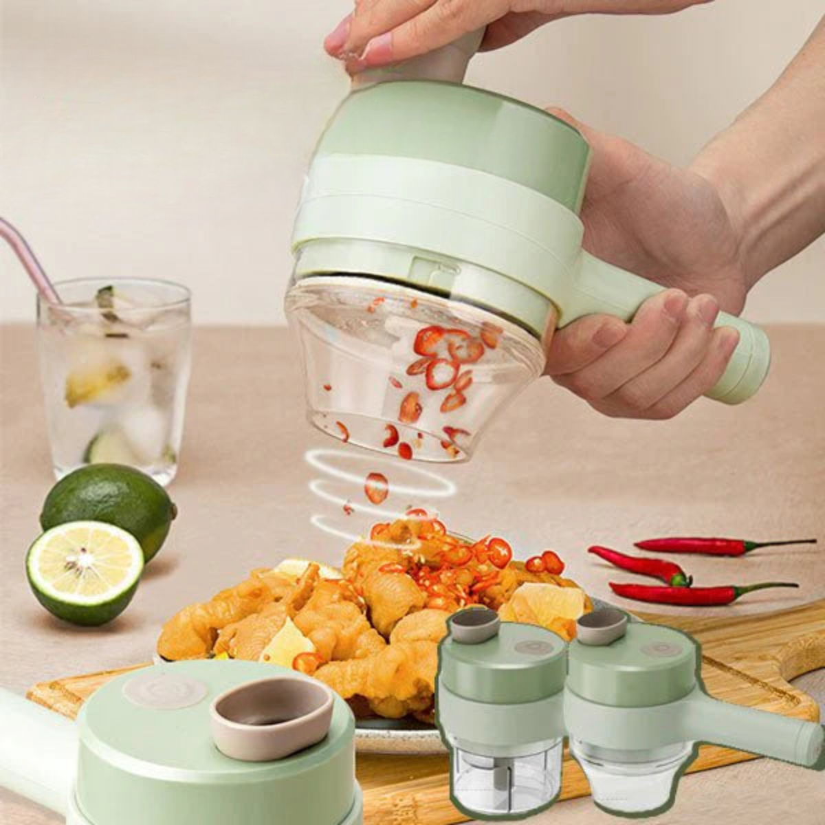 Electric 4-in-1 Food Slicer Grater Peeler | Built-In Cleaning Brush & USB Charging | Self-Cleaning Waterproof Design