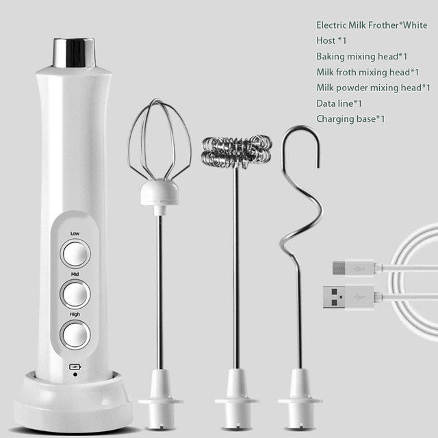 Electric Milk Frother Maker | Three Heads, Charging Base