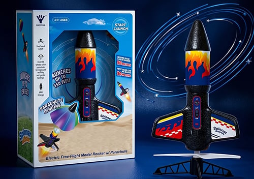 Electric Spinner Rocket Launcher Toy for Kids | USB Rechargeable Battery | LED Night Flight, Soft-Landing Design