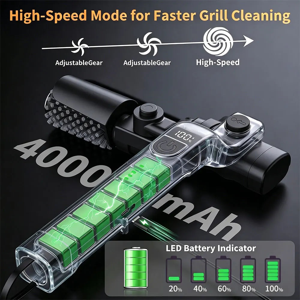 Electric BBQ Grill Brush Cleaner 3 Speed Cordless Grill Cleaning Brush 6