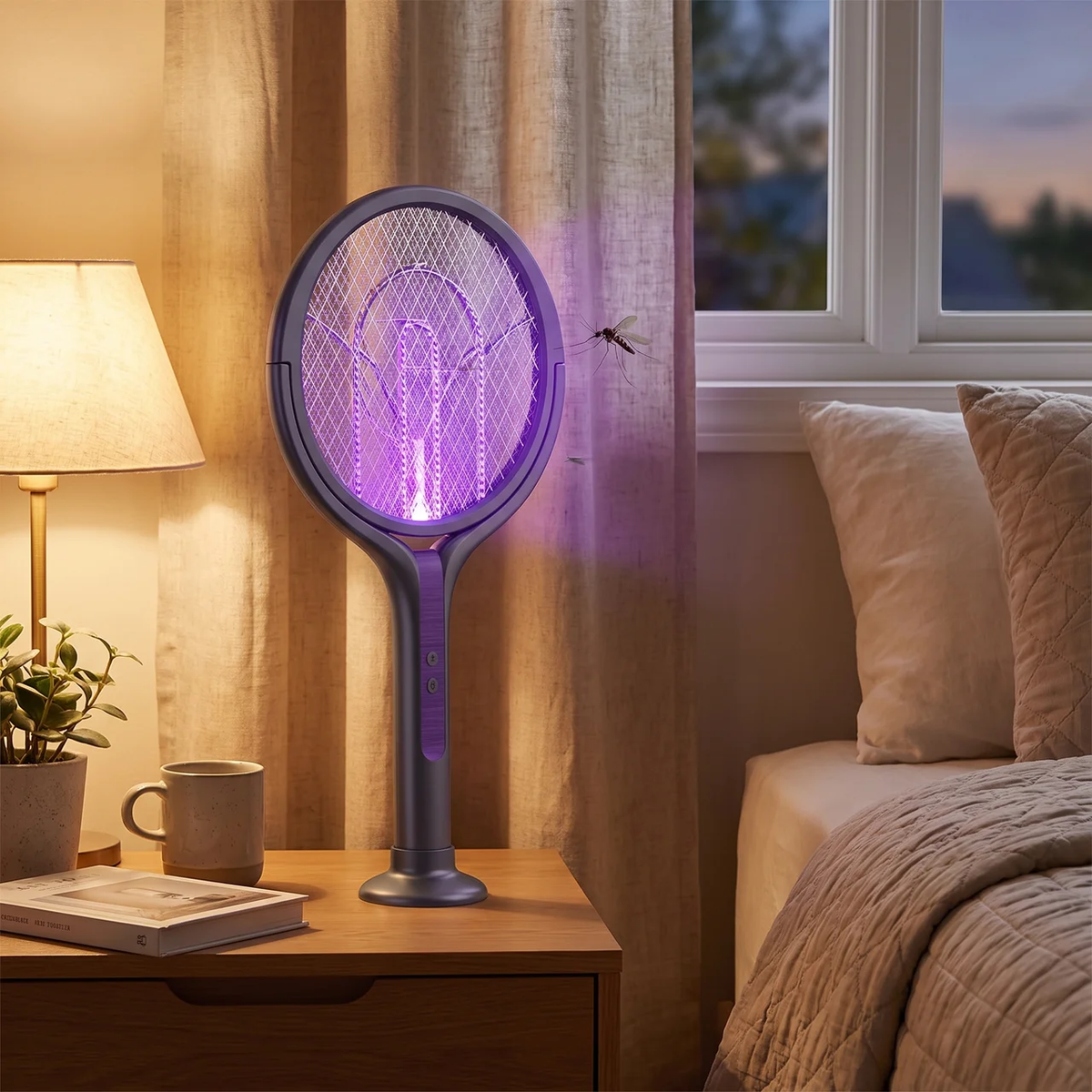 Electric Mosquito Swatter with LED Camping Light and Rotating Head 2