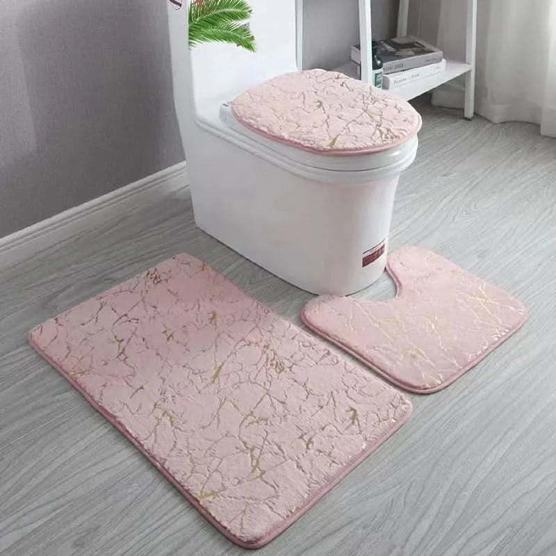 Elegant Gold Toilet Seat Cover Set - Non-Slip Bathroom Mat