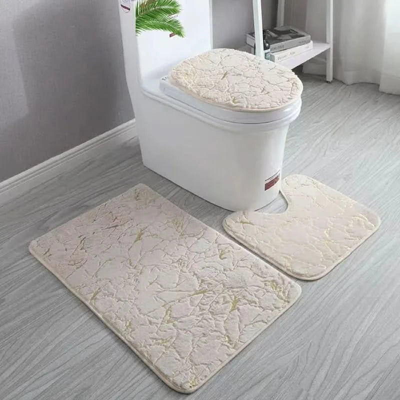 Elegant Gold Toilet Seat Cover Set - Non-Slip Bathroom Mat