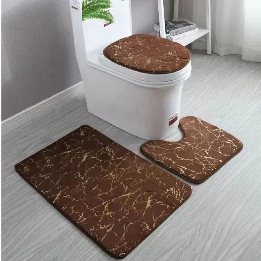 Elegant Gold Toilet Seat Cover Set - Non-Slip Bathroom Mat